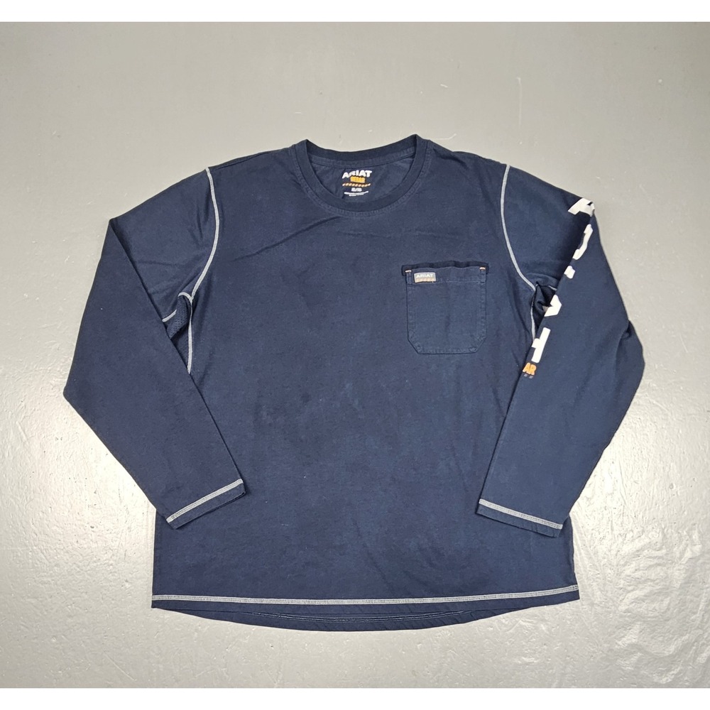 Ariat Rebar Long Sleeve T-Shirt Mens XL Blue Single Pocket Workwear Outdoors
